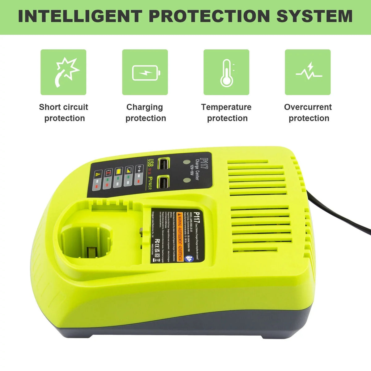 P117 Battery Charger For RYOBI 18V High Capacity 18Volt Lithium-Ion P108 P106 US