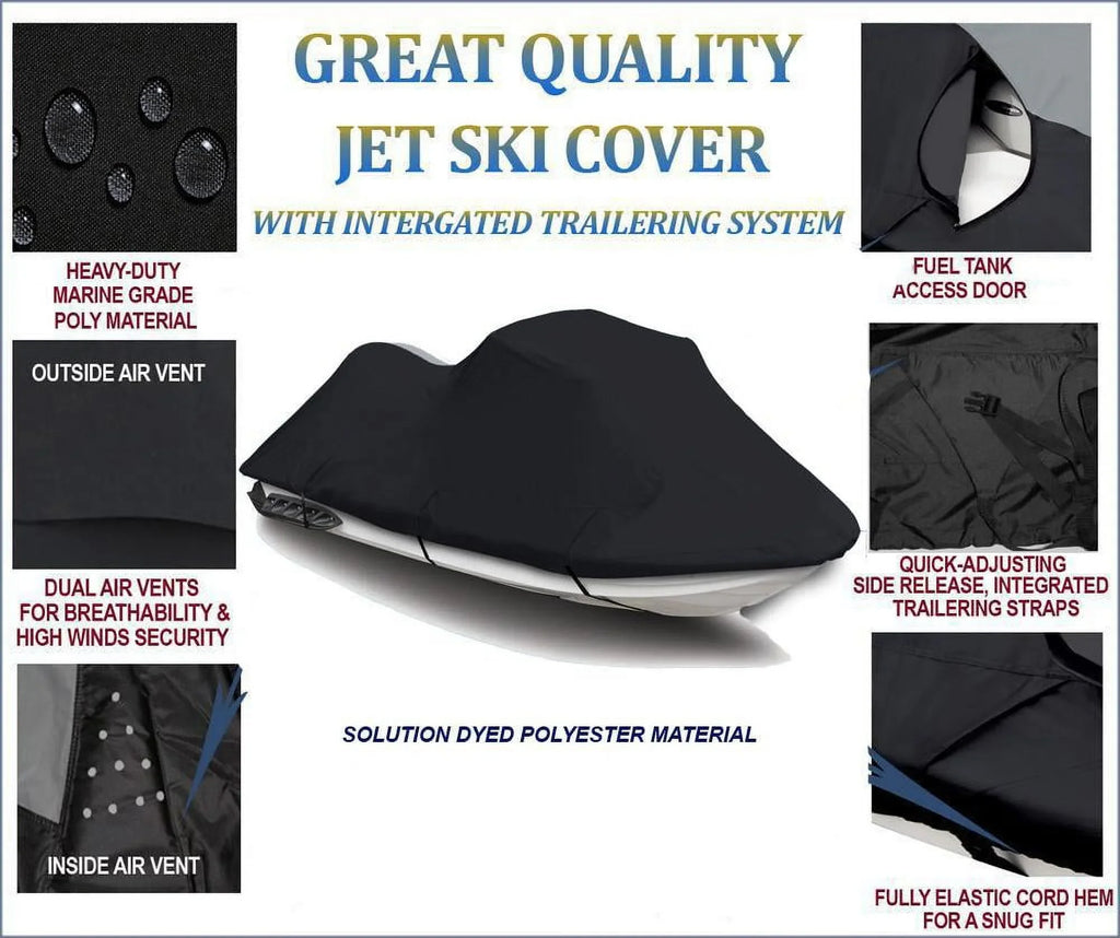 BLACK 600 DENIER JetSki Cover Compatible for Sea Doo Sea-Doo RXT 2005 2006 2007 2008 Jet Ski Cover