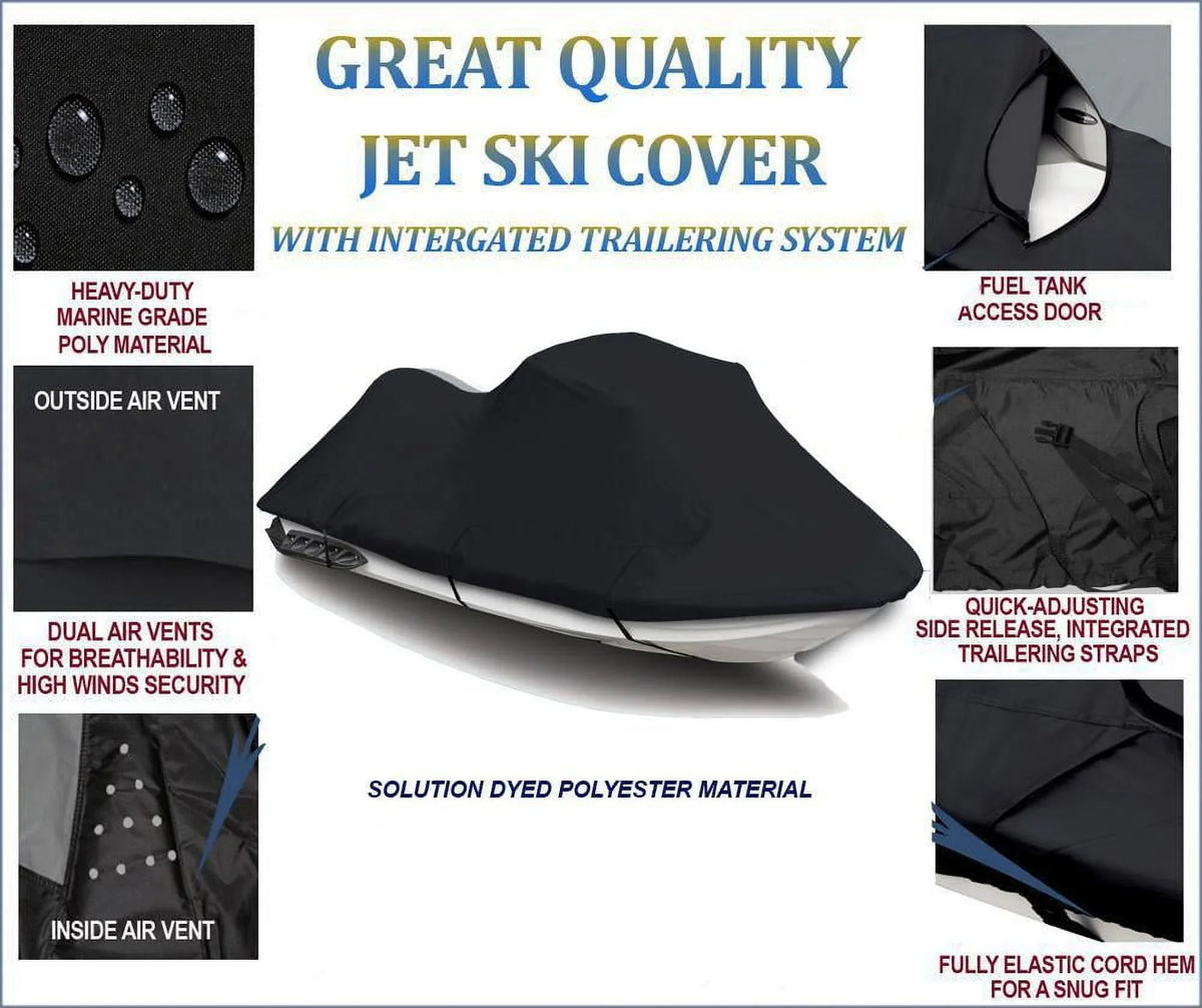 BLACK 600 DENIER JetSki Cover Compatible for Sea Doo Sea-Doo RXT 2005 2006 2007 2008 Jet Ski Cover