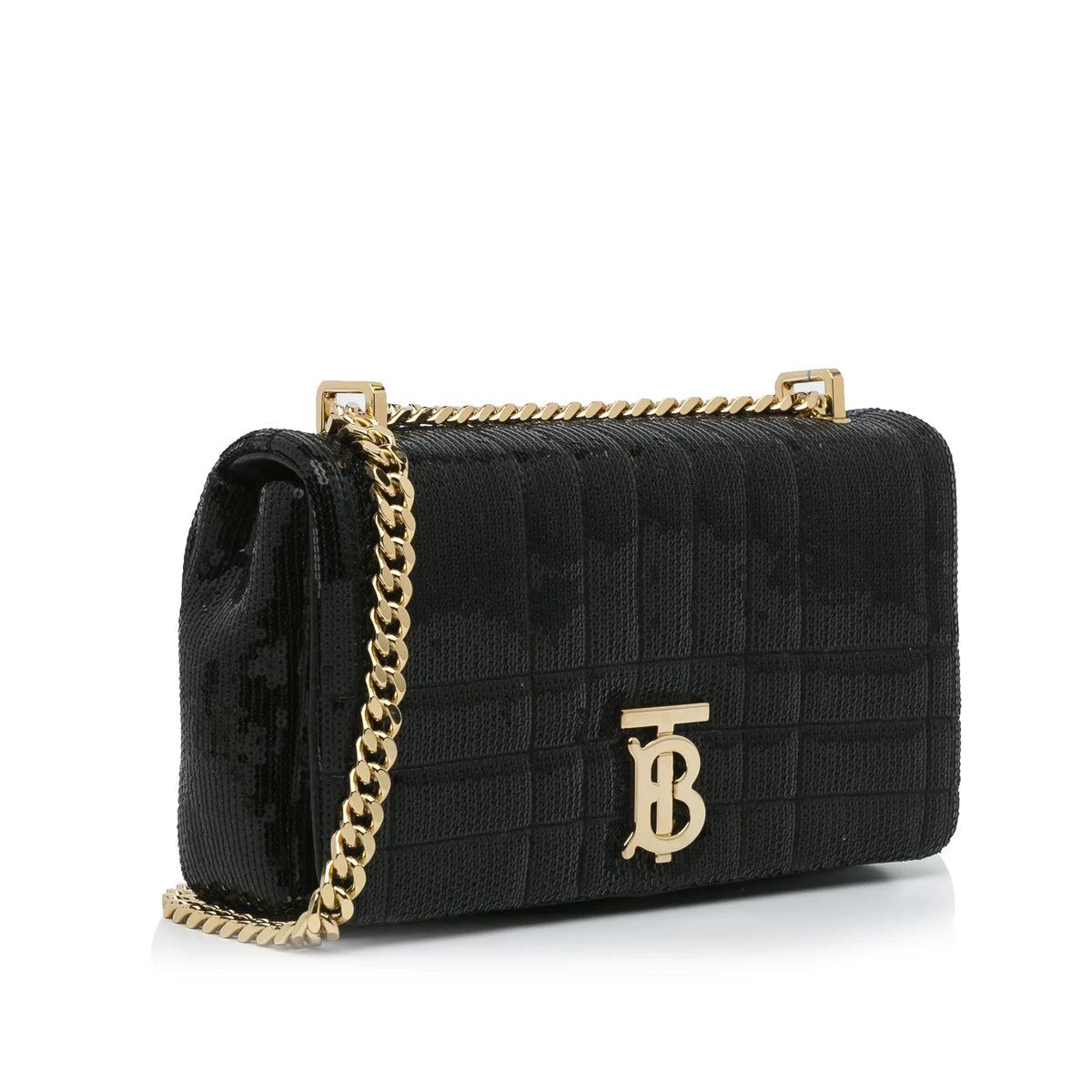 Pre-Owned Authenticated Burberry Small Sequin Lola Bag Calf Leather Black Crossbody Bag Unisex (Good)