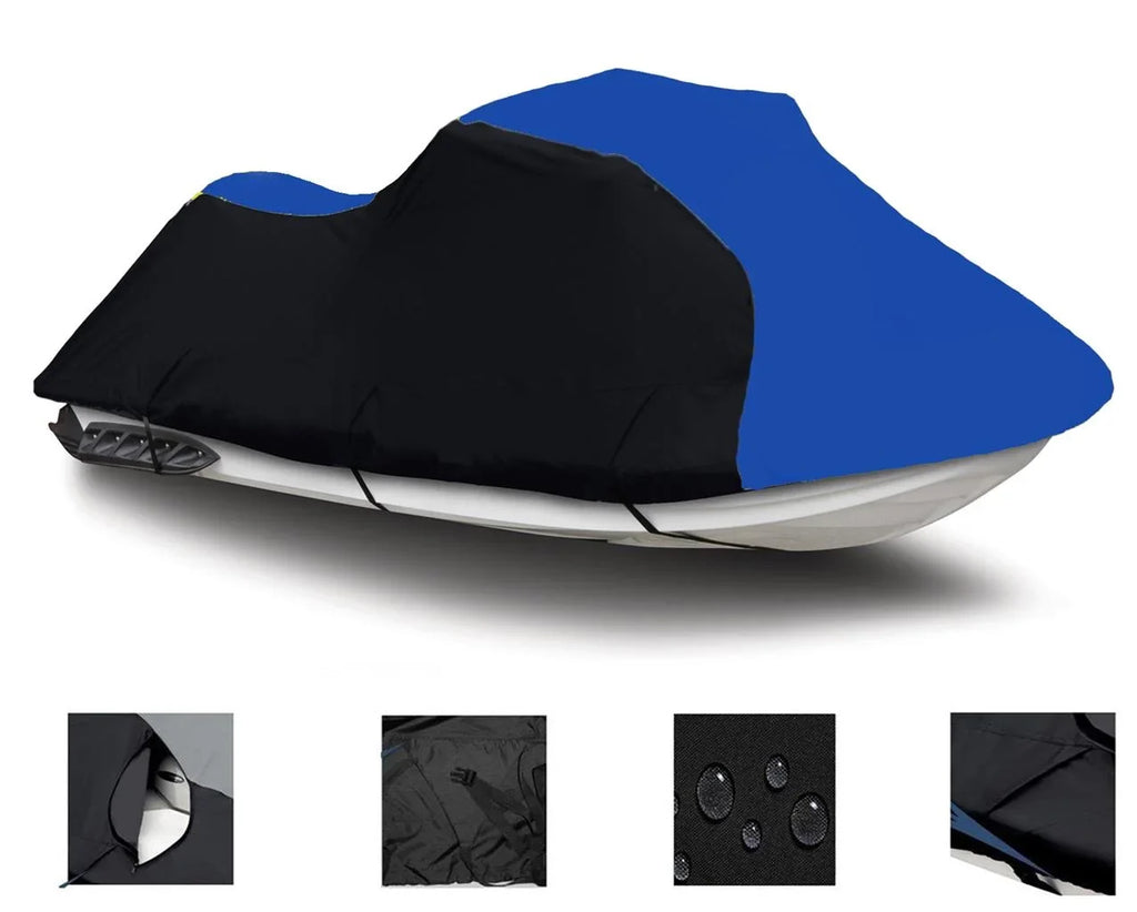 BLACK / BLUE HEAVY-DUTY, PWC 600D JET SKI Cover Compatible for Polaris Virage i 2002 2003 2004