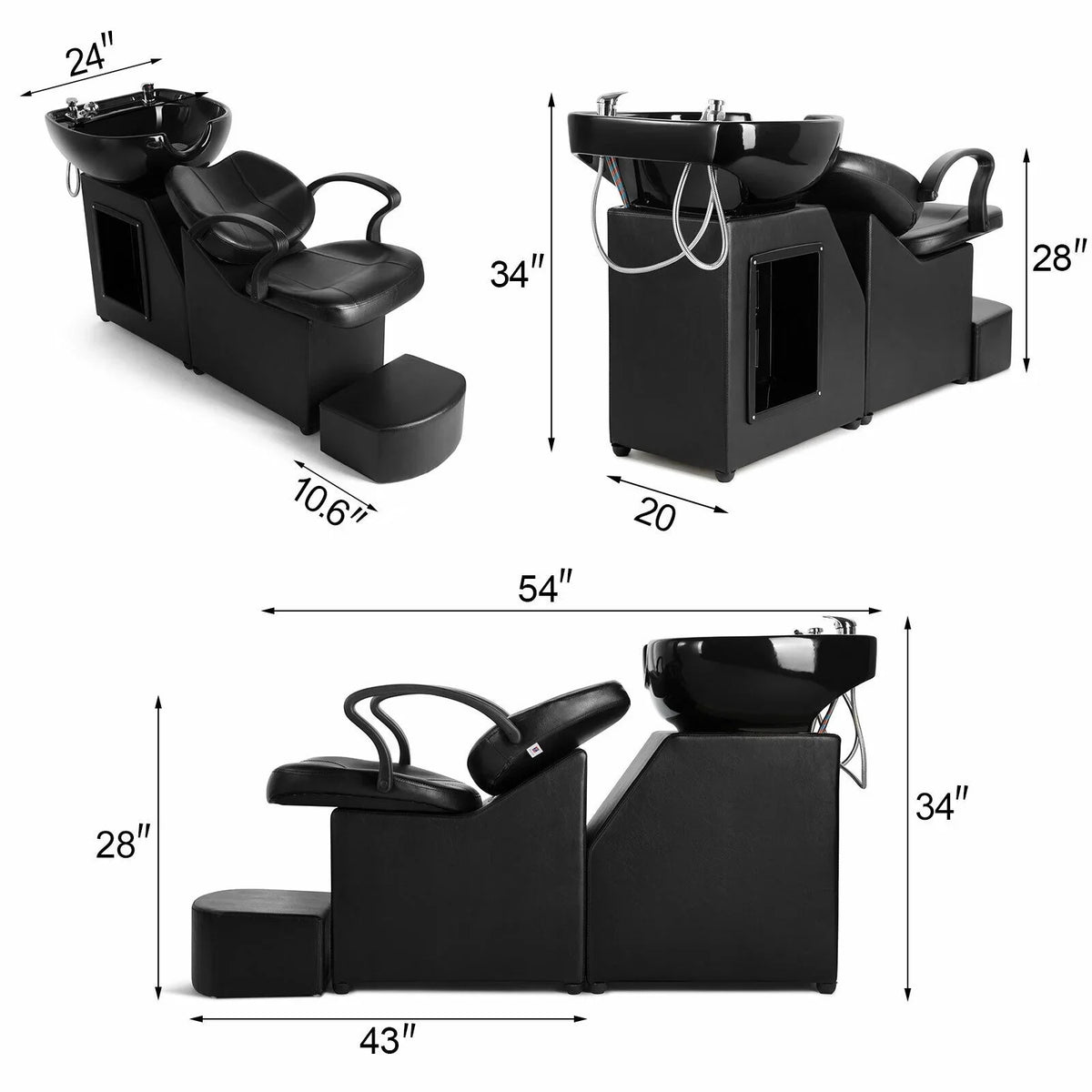 Artist hand Black Shampoo Barber Backwash Chair Salon Spa Beauty w/Ceramic Bowl,Sink, Foot Pedal