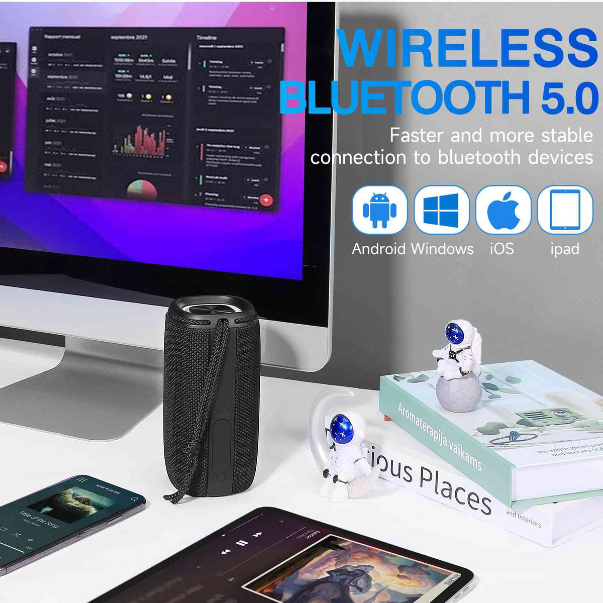 UrbanX X808 Bluetooth Speaker, IPX5 Liquid Speakers 360° HD Surround Sound with Punchy Bass, True Wireless Pairing, BT5.3, Portable Speaker for G7 One - Black
