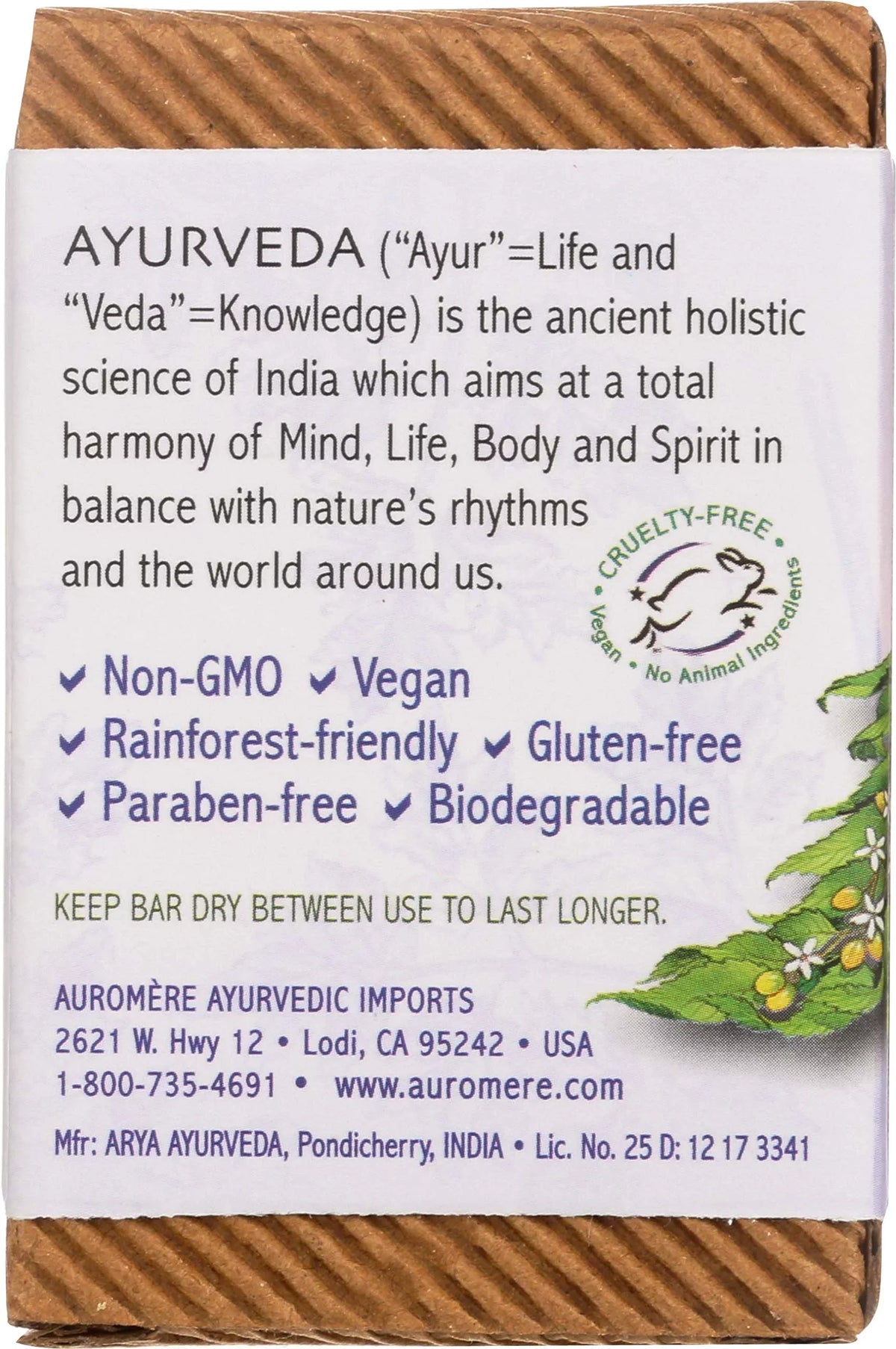 Auromere Ayurvedic Bar Soap, Lavender Neem - Eco Friendly, Handmade, Vegan, Cruelty Free, Natural, Non Gmo (2.75 Oz), 4 Pack.