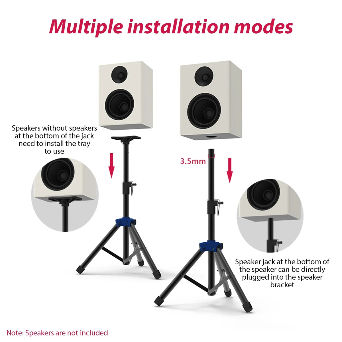 Bisofice Speaker Stand for Studio Speaker, Adjustable Height Tripod Stand with Non slip Base, Heavy Duty Bracket for Surround Sound Efficiency